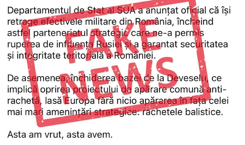  Știri False Despre Mobilizarea Românilor și Plecarea Forțelor Americane, Inclusiv la Deveselu