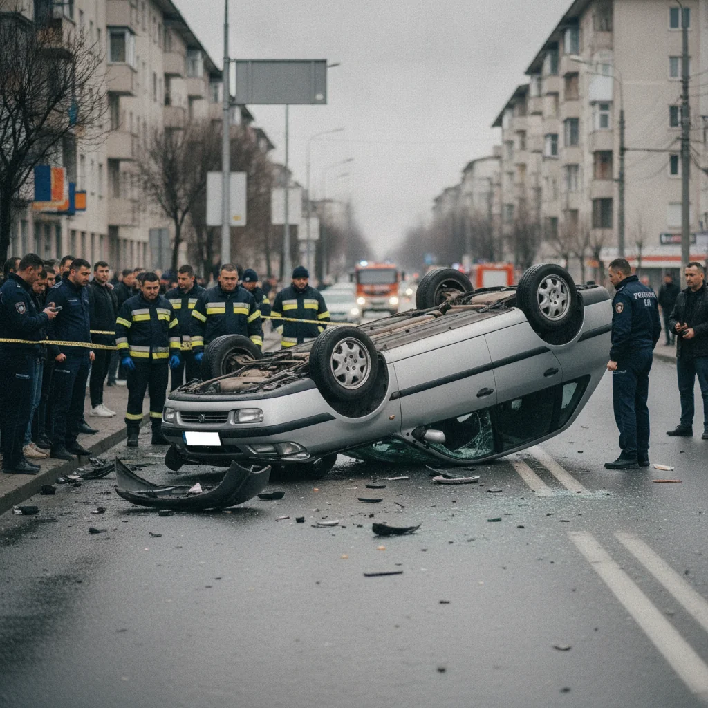 Accident pe strada Avram Iancu din Florești: o mașină s-a răsturnat