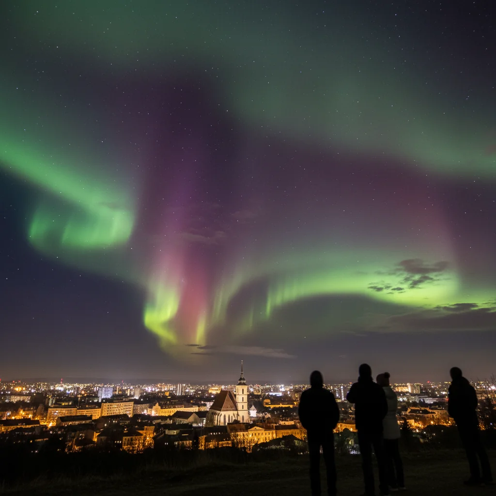 Aurora boreală observată la Cluj-Napoca, asociată unei furtuni geomagnetice puternice