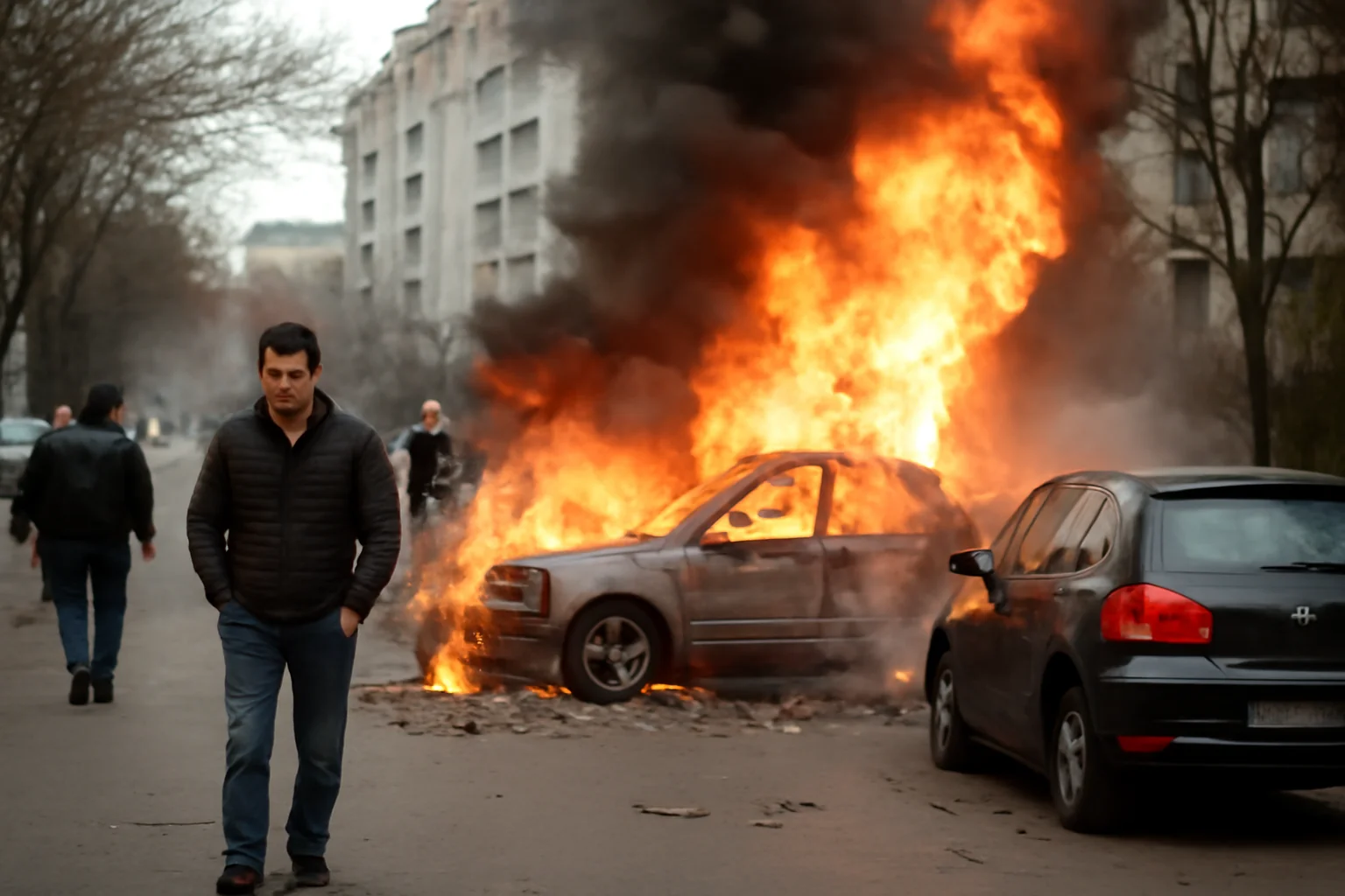 Explozie urmată de incendiu la autoturisme în Cluj-Napoca, pe strada Bucegi din Mănăștur