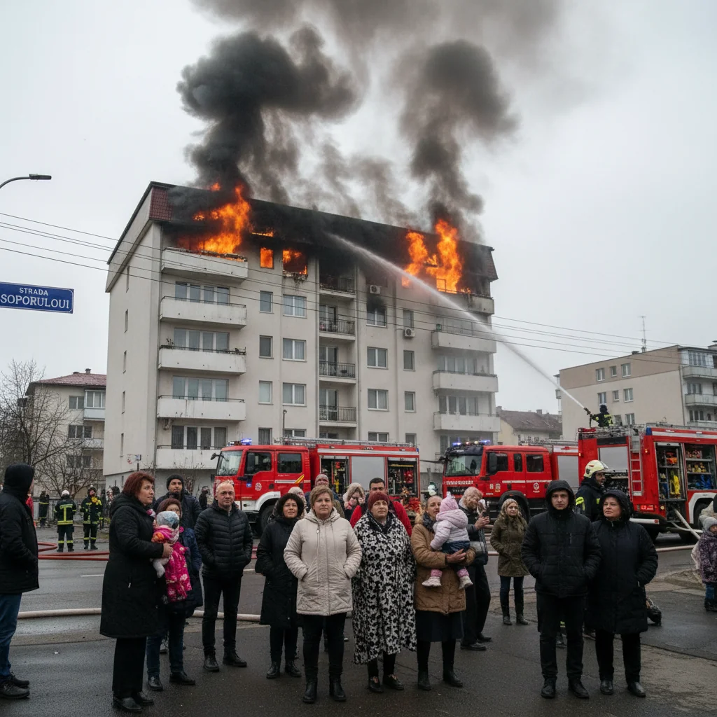 Incendiu la etajul 9 al unui bloc din Cluj-Napoca, pe strada Soporului: locatarii s-au autoevacuat