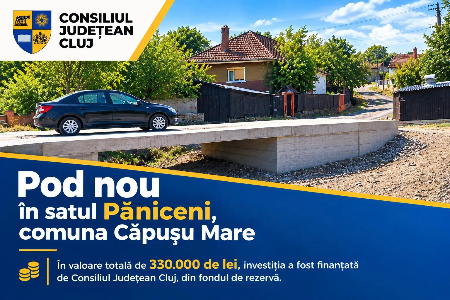 Păniceni, Căpușu Mare: pod nou de 330.000 de lei, finanțat de CJ Cluj