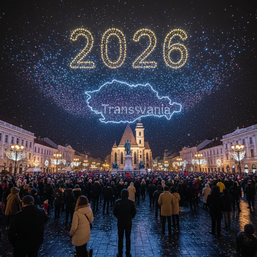 Revelion 2026 la Cluj-Napoca: trecerea în noul an marcată de un spectacol de drone în Piața Unirii