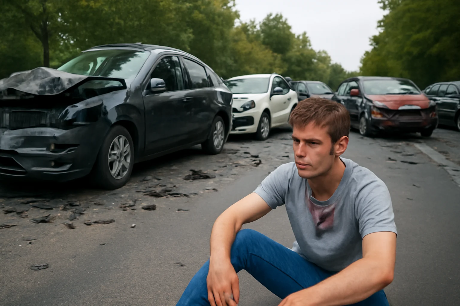 Un tânăr rănit și 6 mașini distruse; Șoferul vinovat căutat de autorități!