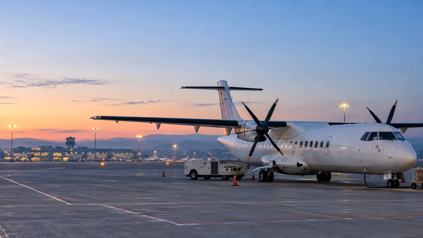 Avion regional pe platforma unui aeroport, imagine ilustrativă